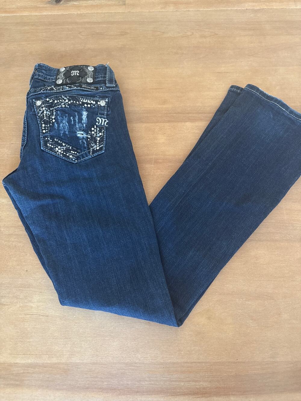 Miss Me Women's 27 Dark Wash Signature Bootcut Jeans Rhinestone & Sequin
